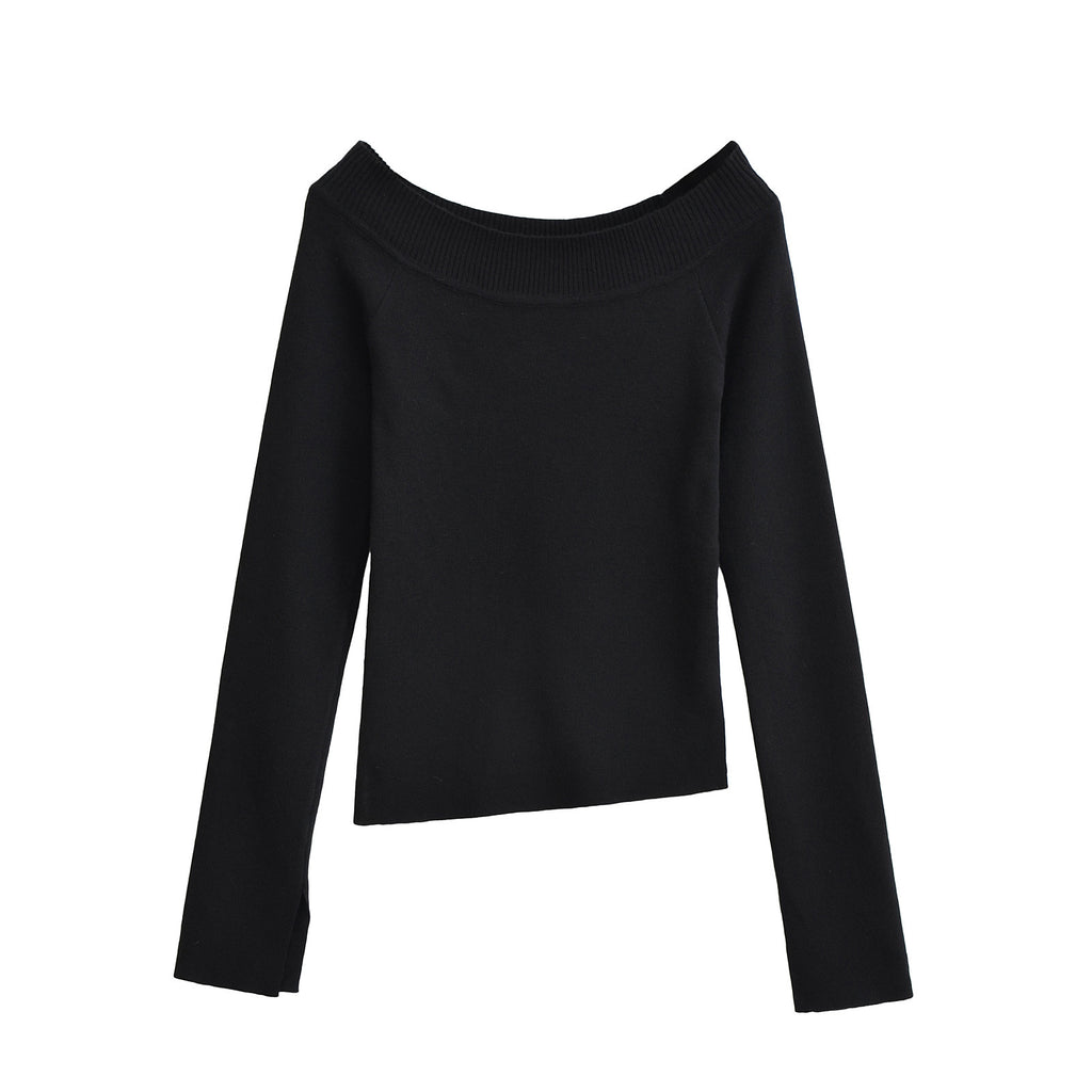 One line off shoulder slanted shoulder elastic slim fit top